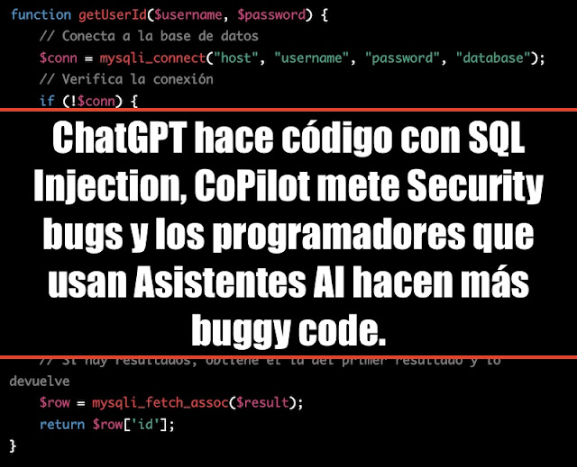 ChatGPT hace código con SQL Injection CoPilot mete Security Bugs y los